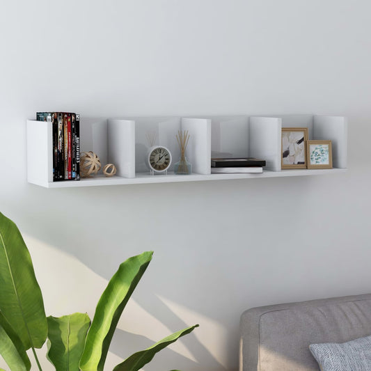 vidaXL CD Wall Shelf High Gloss White 100x18x18 cm Engineered Wood
