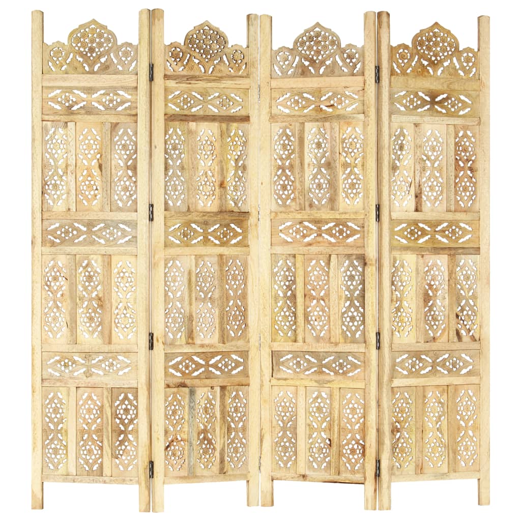 vidaXL Hand carved 4-Panel Room Divider 160x165 cm Solid Mango Wood