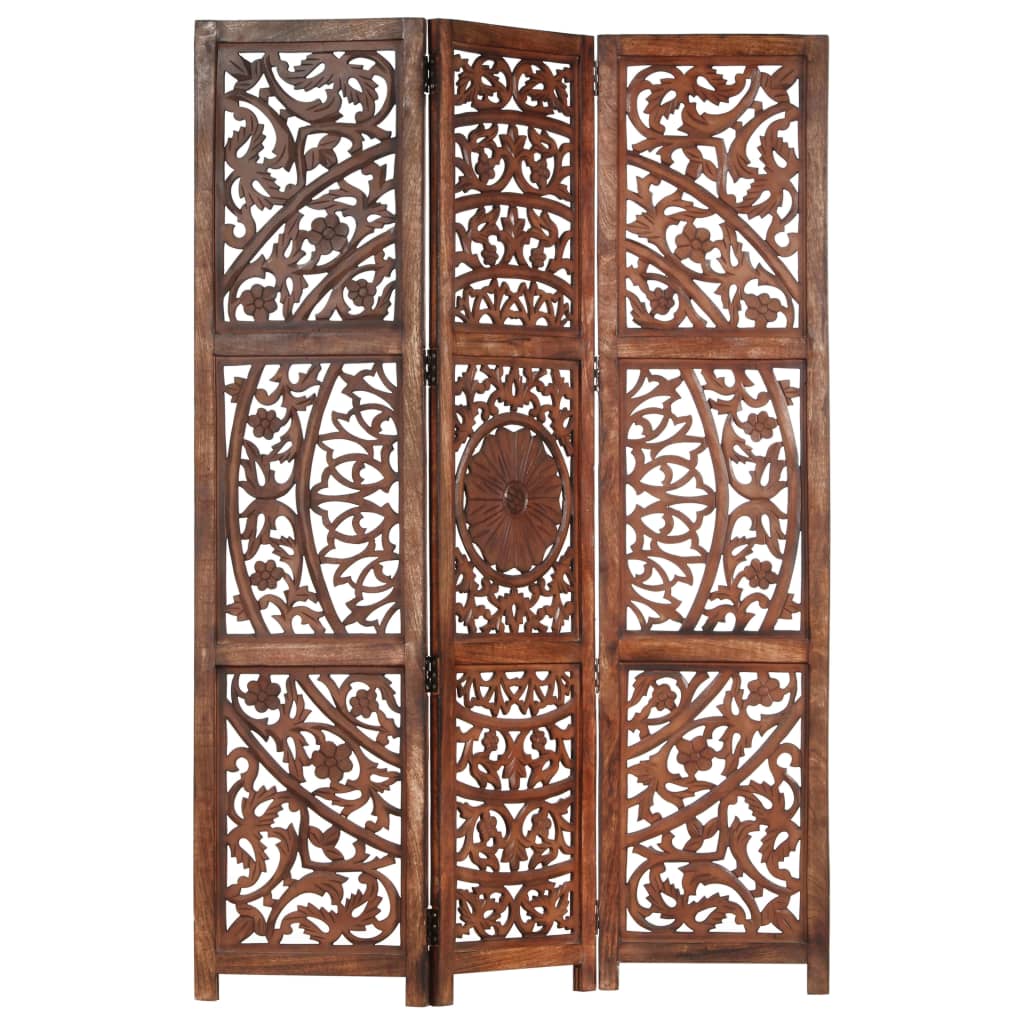 vidaXL Hand carved 3-Panel Room Divider Brown 120x165 cm Solid Mango Wood