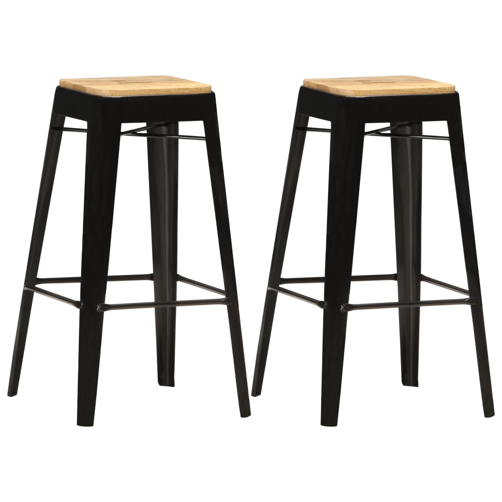 vidaXL Bar Stools 2 pcs Black Solid Mango Wood