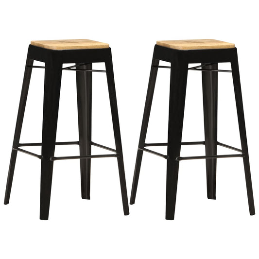vidaXL Bar Stools 2 pcs Black Solid Mango Wood