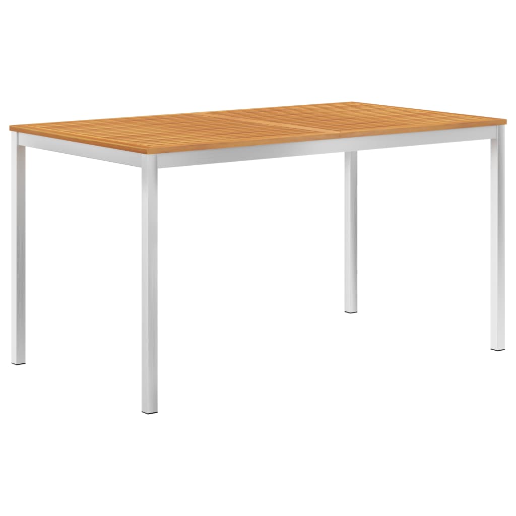 vidaXL Garden Dining Table 140x80x75 cm Solid Acacia Wood and Stainless Steel