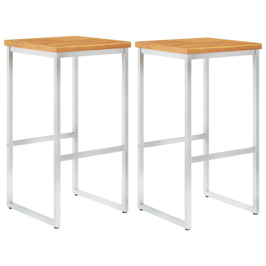 vidaXL Bar Chairs 2 pcs Solid Acacia Wood and Stainless Steel
