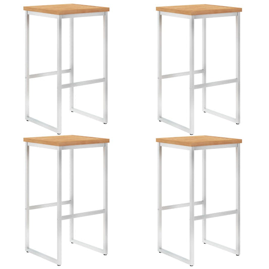 vidaXL Bar Chairs 4 pcs Solid Teak Wood and Stainless Steel