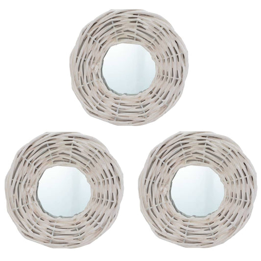 vidaXL Mirrors 3 pcs White 15 cm Wicker