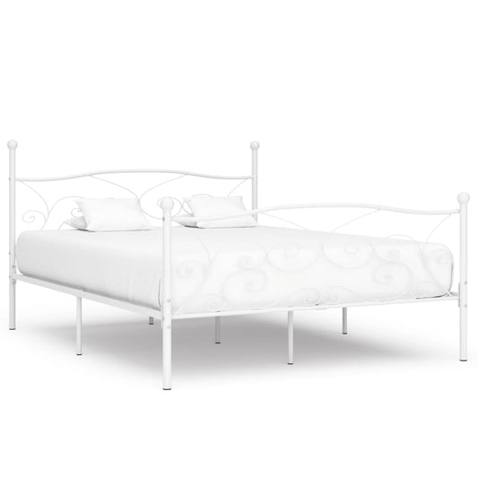 vidaXL Bed Frame with Slatted Base White Metal 180x200 cm 6FT Super King