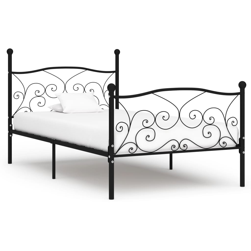 vidaXL Bed Frame with Slatted Base Black Metal 90x200 cm