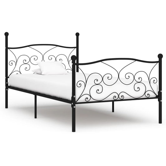 vidaXL Bed Frame with Slatted Base Black Metal 90x200 cm