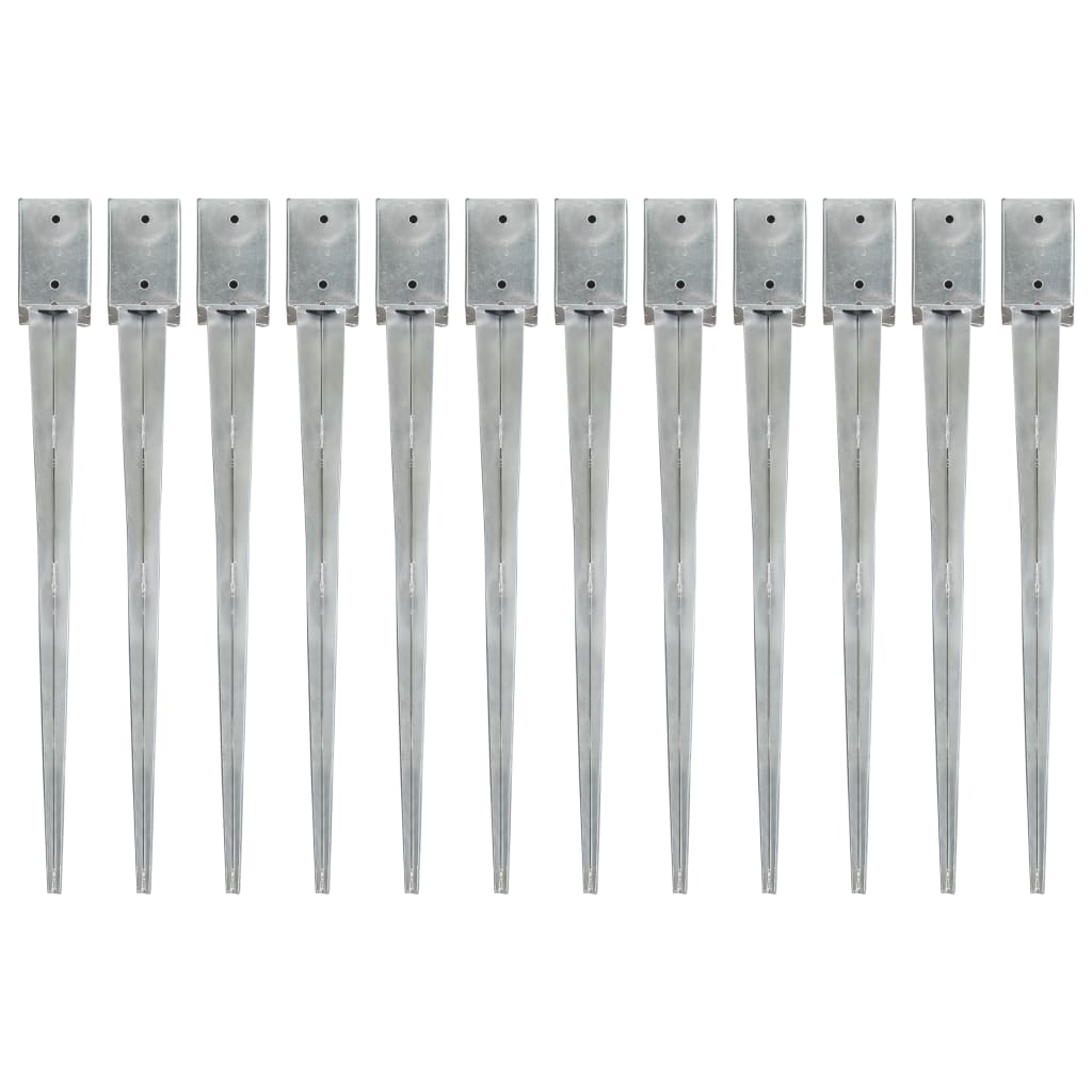 vidaXL Ground Spikes 12 pcs Silver 9x9x90 cm Galvanised Steel