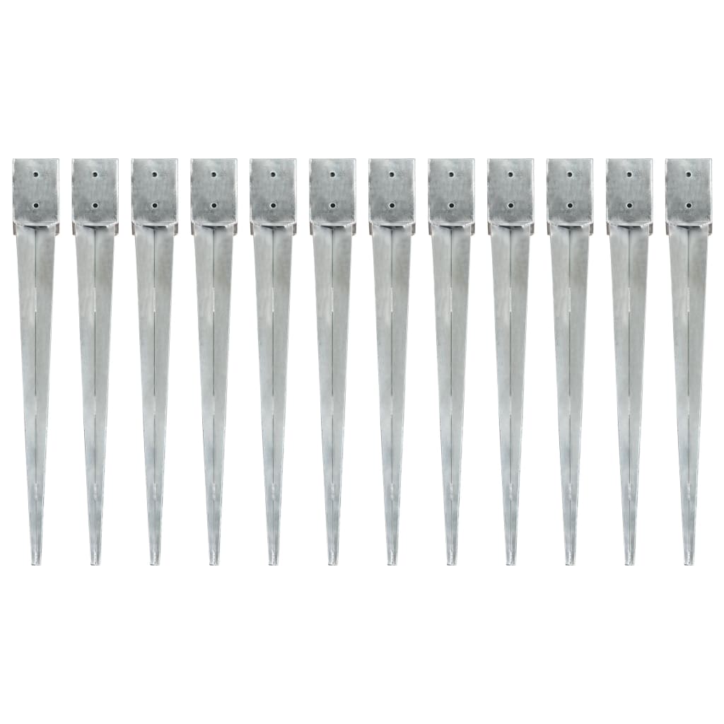 vidaXL Ground Spikes 12 pcs Silver 10x10x91 cm Galvanised Steel