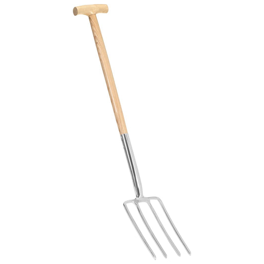 vidaXL Garden Digger Fork T Grip Stainless Steel and Ashwood