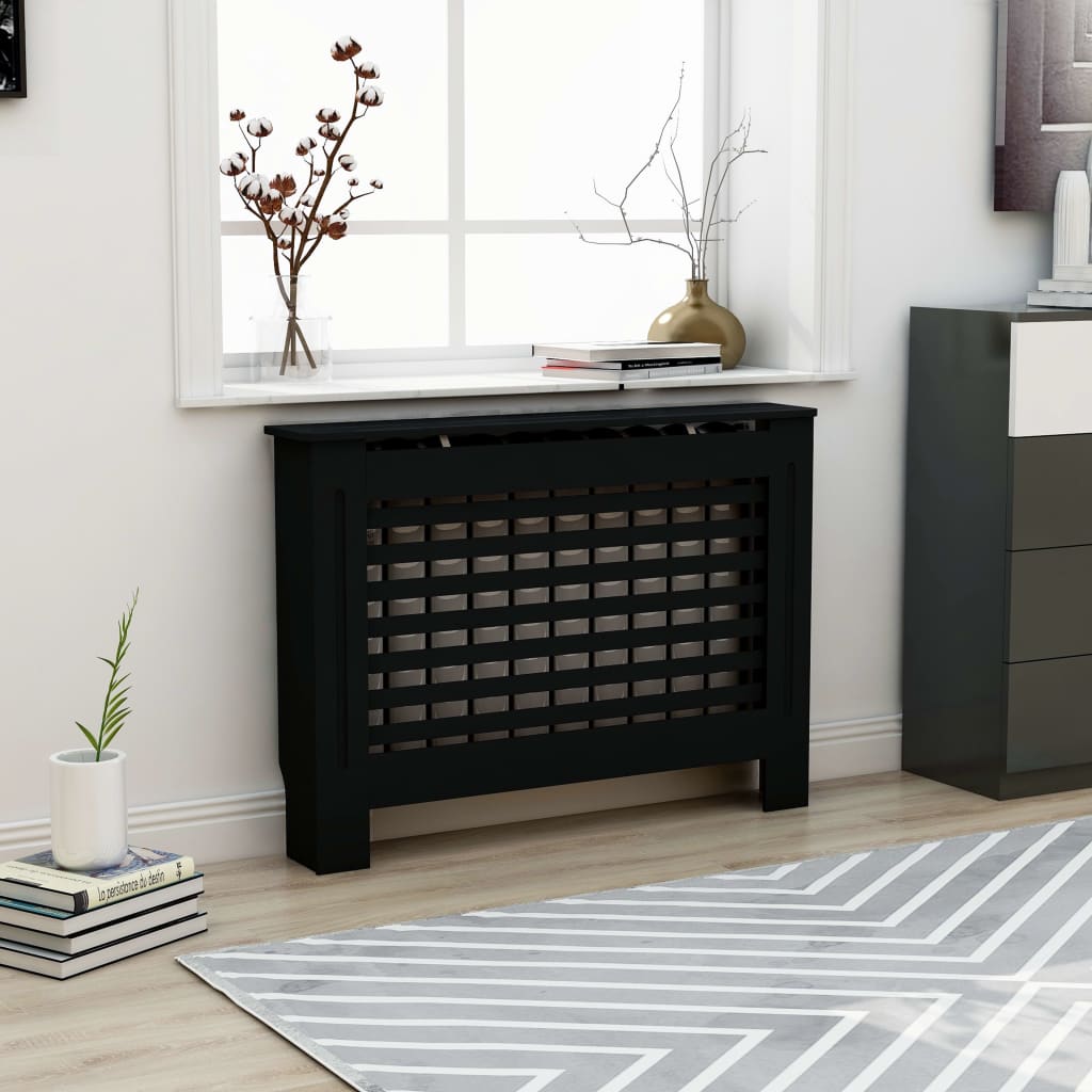 vidaXL Radiator Cover Black 112x19x81 cm MDF