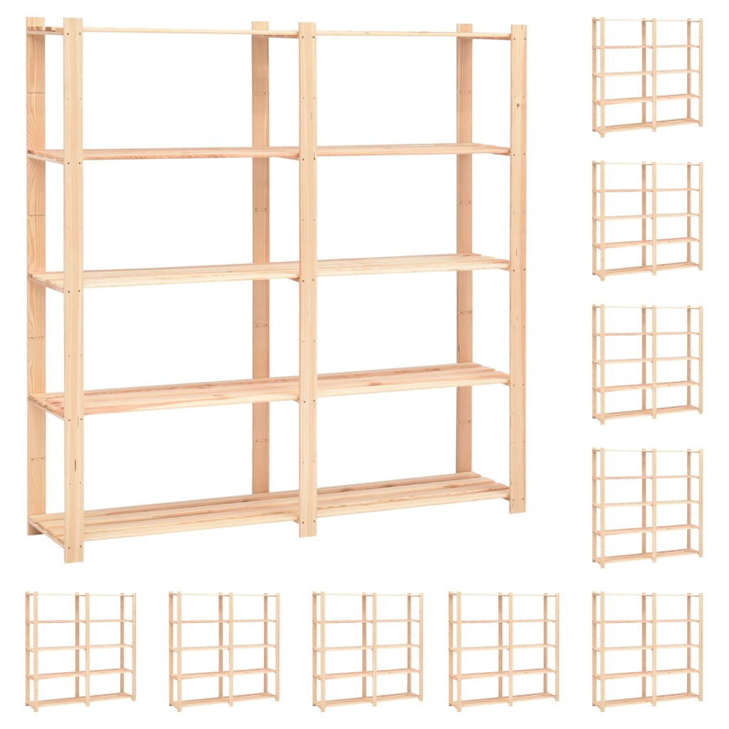 vidaXL 5-Tier Storage Racks 10 pcs 170x38x170 cm Solid Pinewood 500 kg