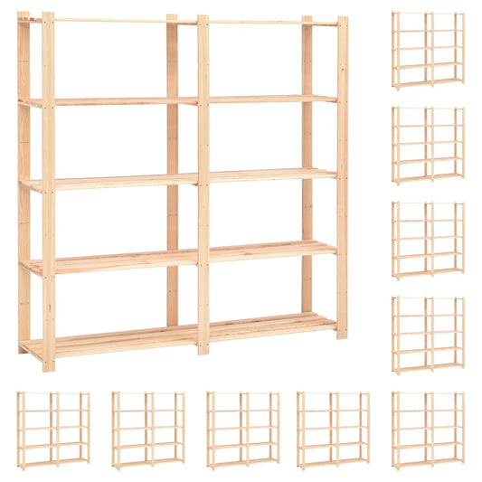 vidaXL 5-Tier Storage Racks 10 pcs 170x38x170 cm Solid Pinewood 500 kg