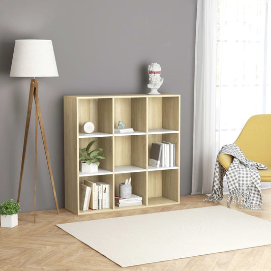 vidaXL Book Cabinet White and Sonoma Oak 98x30x98 cm Engineered Wood