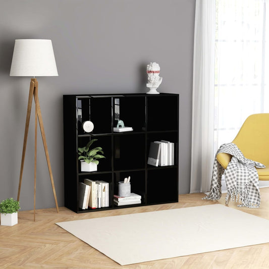 vidaXL Book Cabinet High Gloss Black 98x30x98 cm Engineered Wood