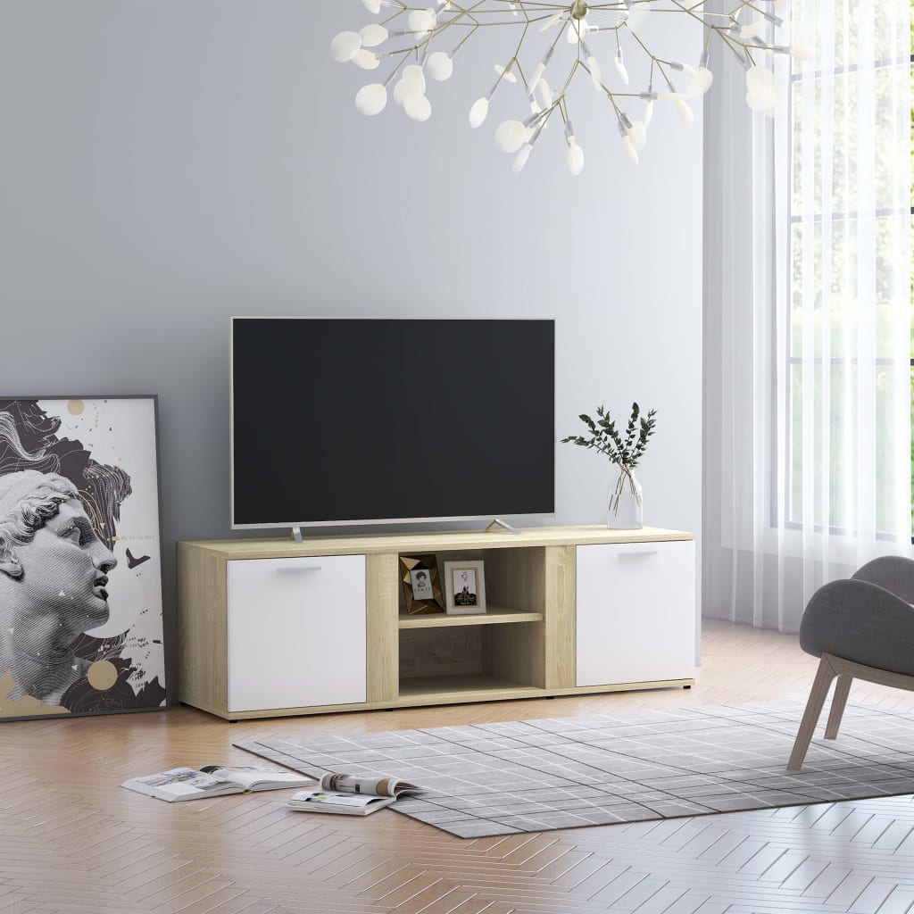 vidaXL TV Cabinet White and Sonoma Oak 120x34x37 cm Engineered Wood