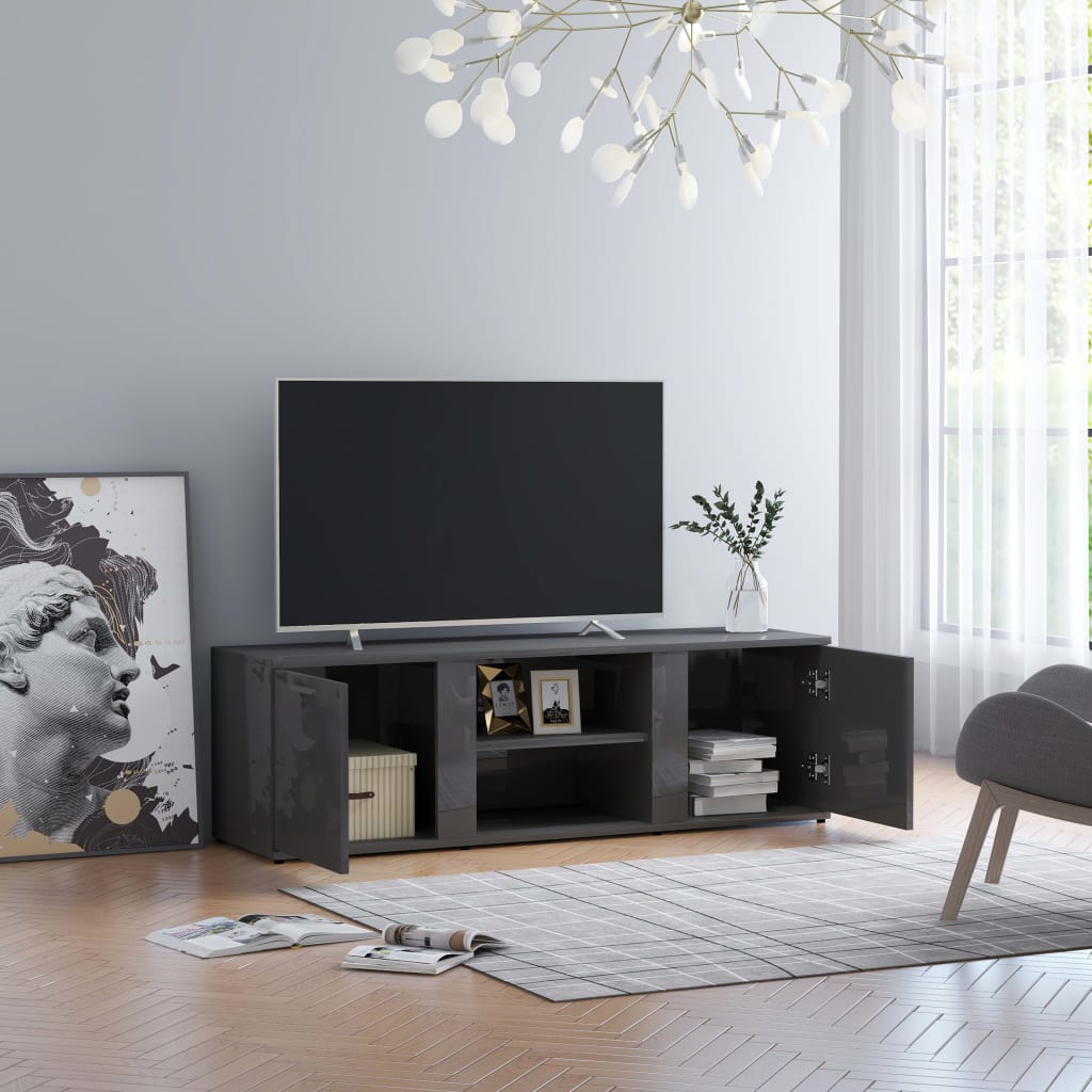vidaXL TV Cabinet High Gloss Grey 120x34x37 cm Engineered Wood