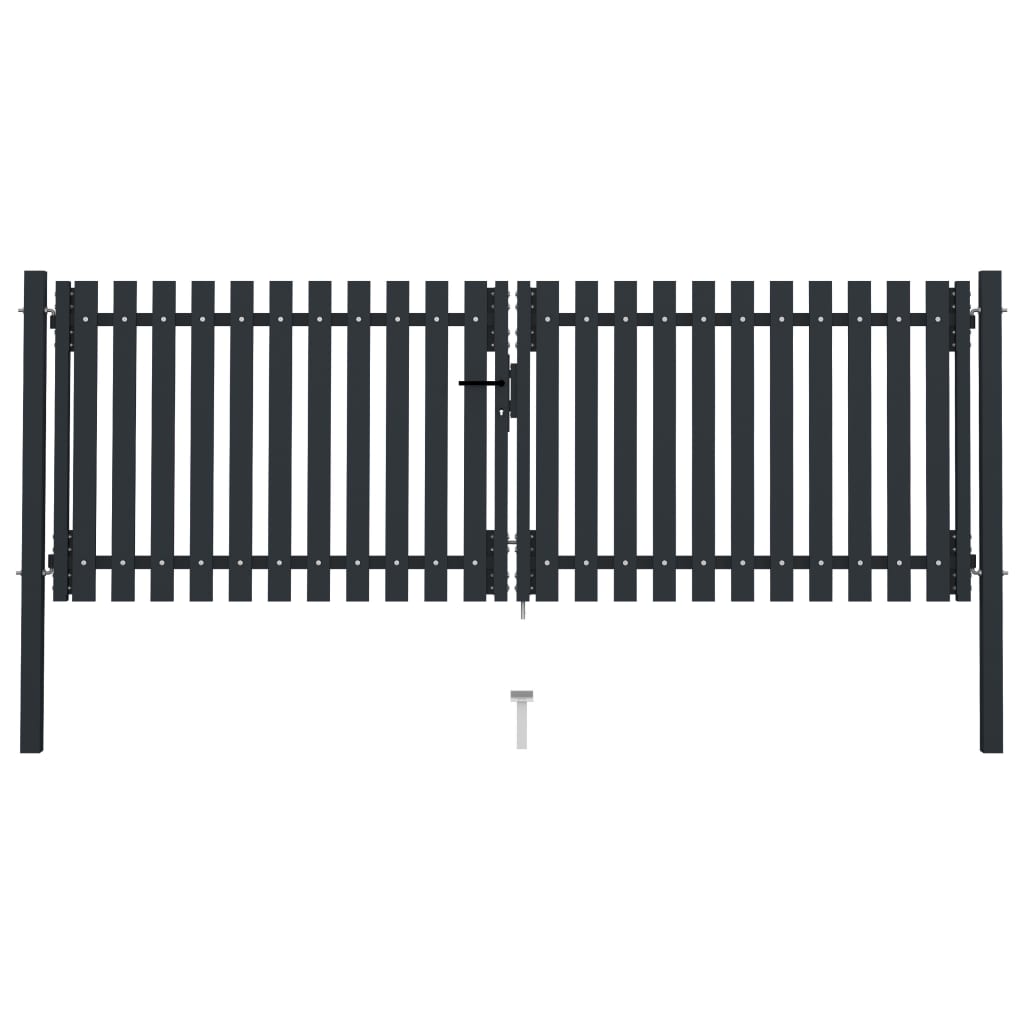 vidaXL Double Door Fence Gate Steel 306x125 cm Anthracite