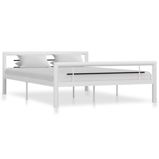 vidaXL Bed Frame White and Black Metal 160x200 cm