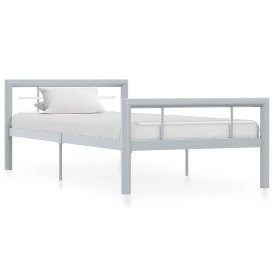 vidaXL Bed Frame Grey and White Metal 100x200 cm