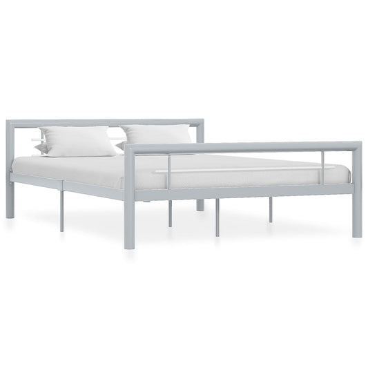 vidaXL Bed Frame Grey and White Metal 160x200 cm