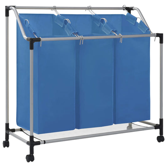 vidaXL Laundry Sorter with 3 Bags Blue Steel