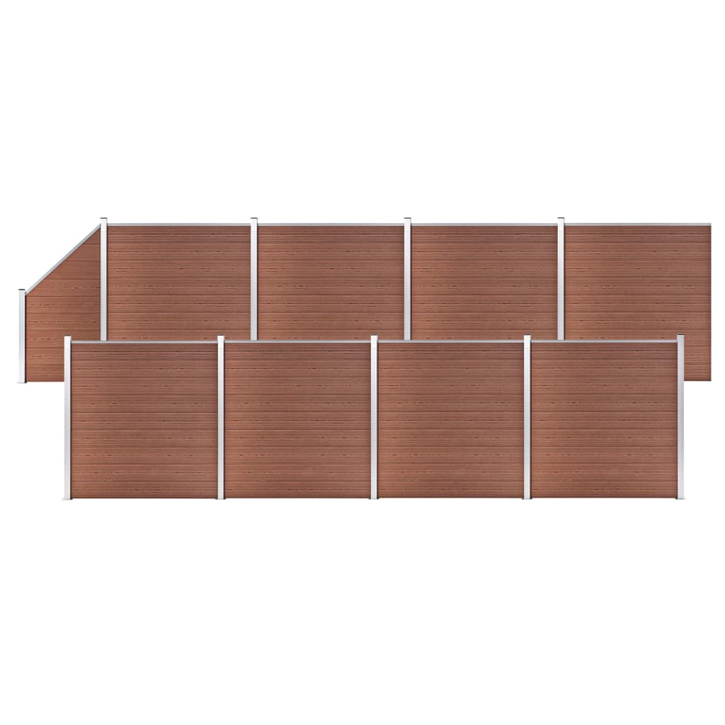vidaXL WPC Fence Set 8 Square + 1 Slanted 1484x186 cm Brown