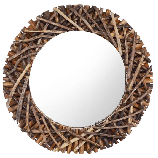 vidaXL Wall Mirror 60 cm Teak Round