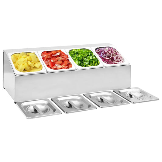 vidaXL Gastronorm Container Holder with 4 GN 1/6 Pan Stainless Steel