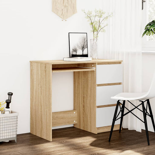 vidaXL Desk White and Sonoma Oak 90x45x76 cm Engineered Wood