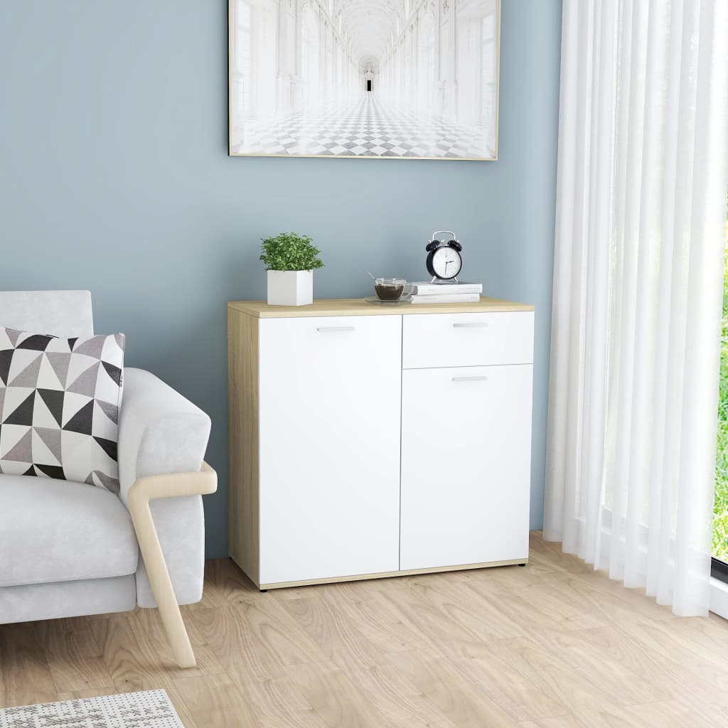 vidaXL Sideboard White and Sonoma Oak 80x36x75 cm Engineered Wood