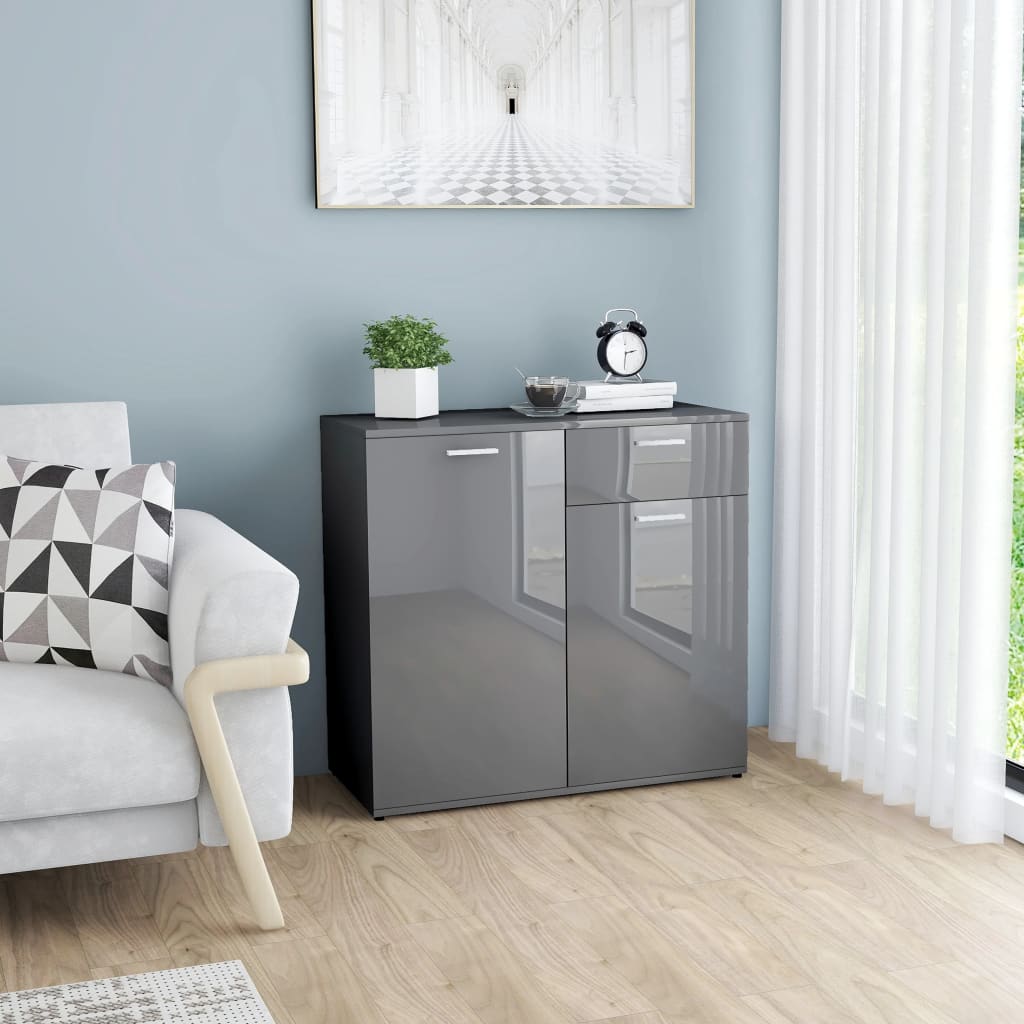vidaXL Sideboard High Gloss Grey 80x36x75 cm Engineered Wood