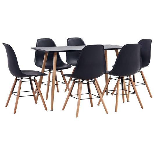 vidaXL 7 Piece Dining Set Plastic Black