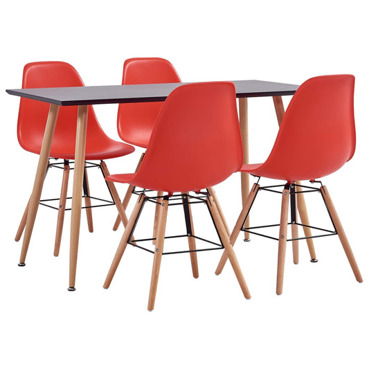 vidaXL 5 Piece Dining Set Plastic Red