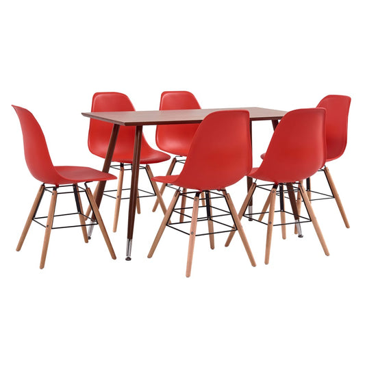 vidaXL 7 Piece Dining Set Plastic Red