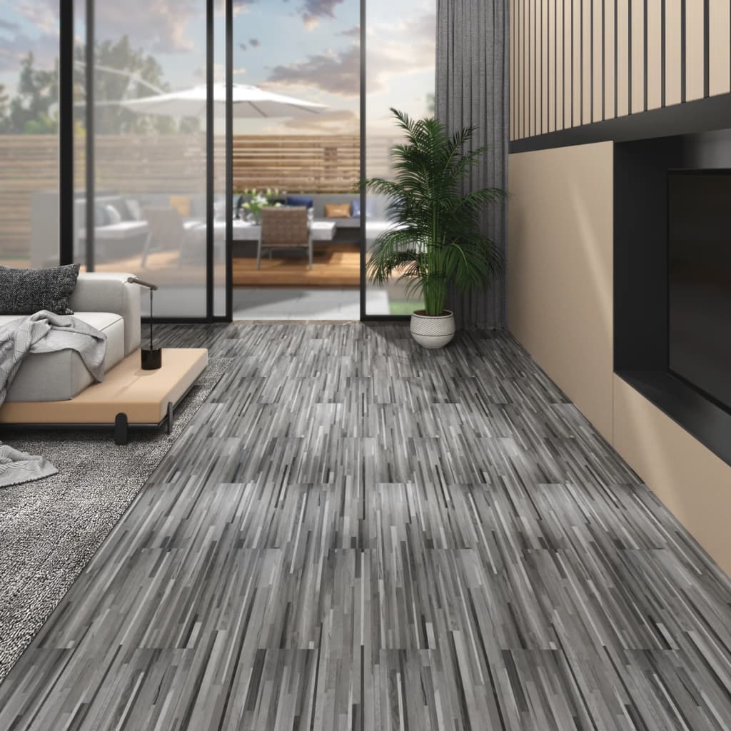 vidaXL PVC Flooring Planks 5.02 må_ 2 mm Self-adhesive Striped Grey