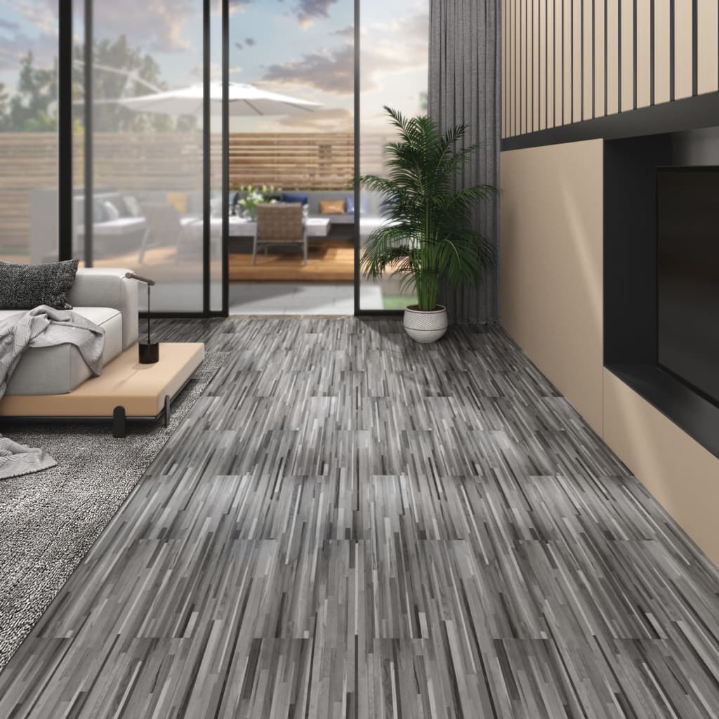 vidaXL PVC Flooring Planks 4.46 må_ 3 mm Self-adhesive Striped Grey