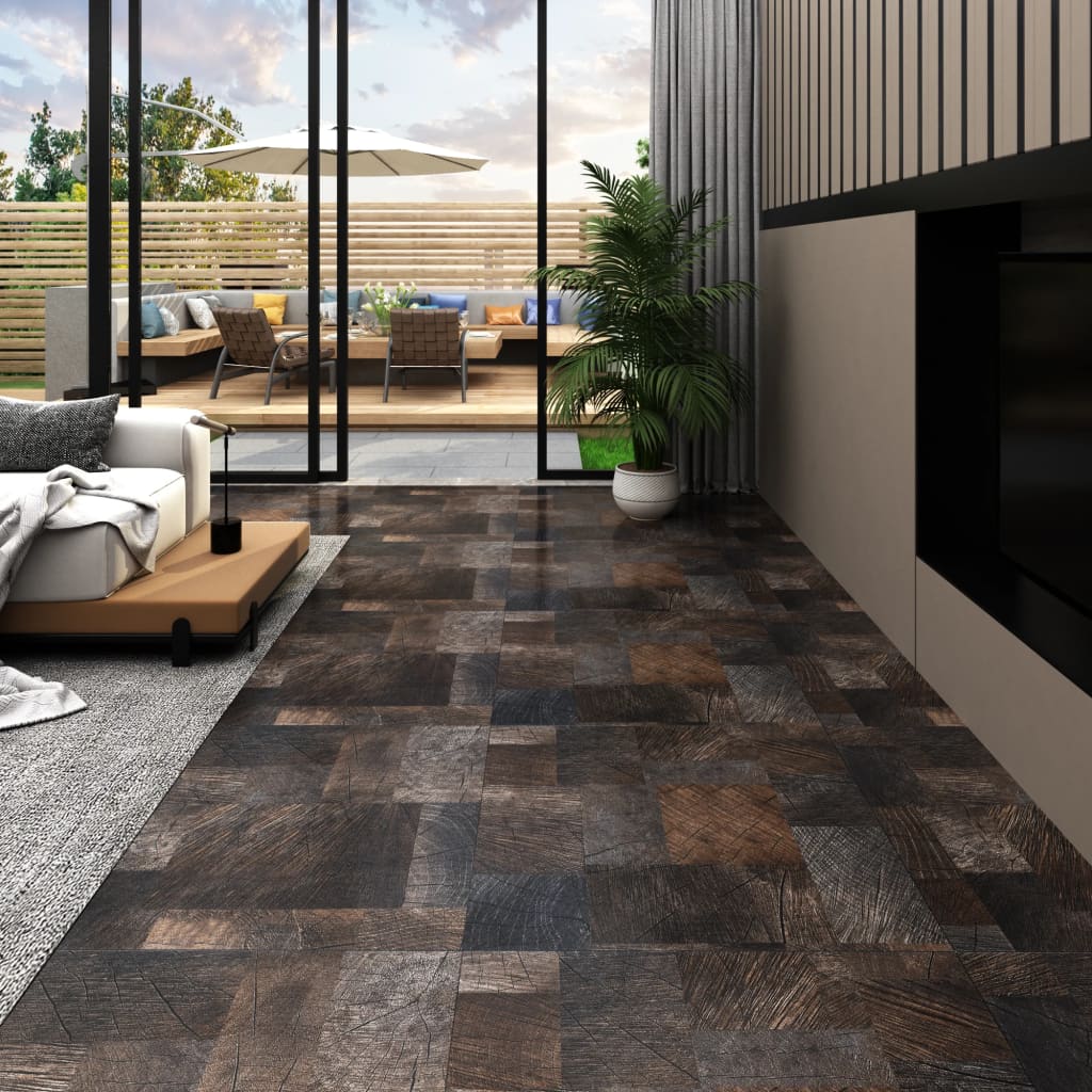 vidaXL PVC Flooring Plank Self-adhesive 5.11 må_ Wood Structure Brown