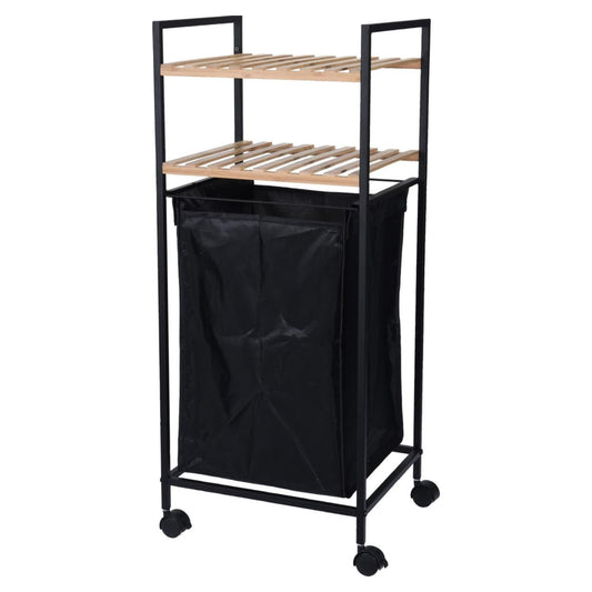 Bathroom Solutions Storage Rack with 2 Shelves and Laundry Basket Bamboo 89.5 cm