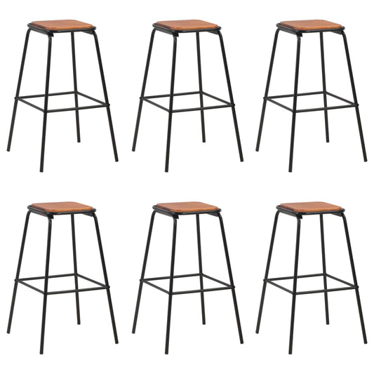 vidaXL Bar Stools 6 pcs Black Solid Pinewood and Steel