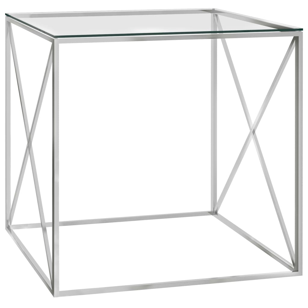 vidaXL Coffee Table Silver 55x55x55 cm Stainless Steel and Glass