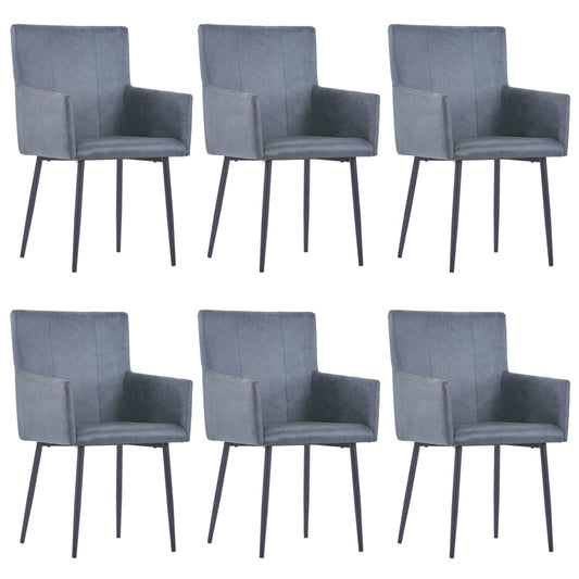 vidaXL Dining Chairs with Armrests 6 pcs Grey Faux Suede Leather