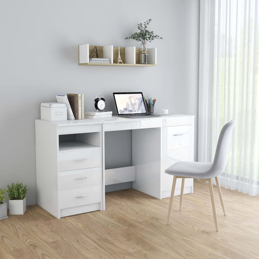 vidaXL Desk High Gloss White 140x50x76 cm Engineered Wood