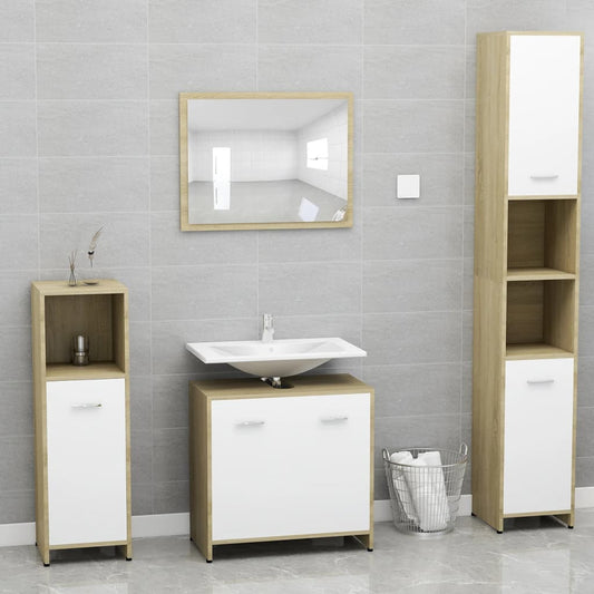 vidaXL Bathroom Furniture Set White and Sonoma Oak Engineered Wood