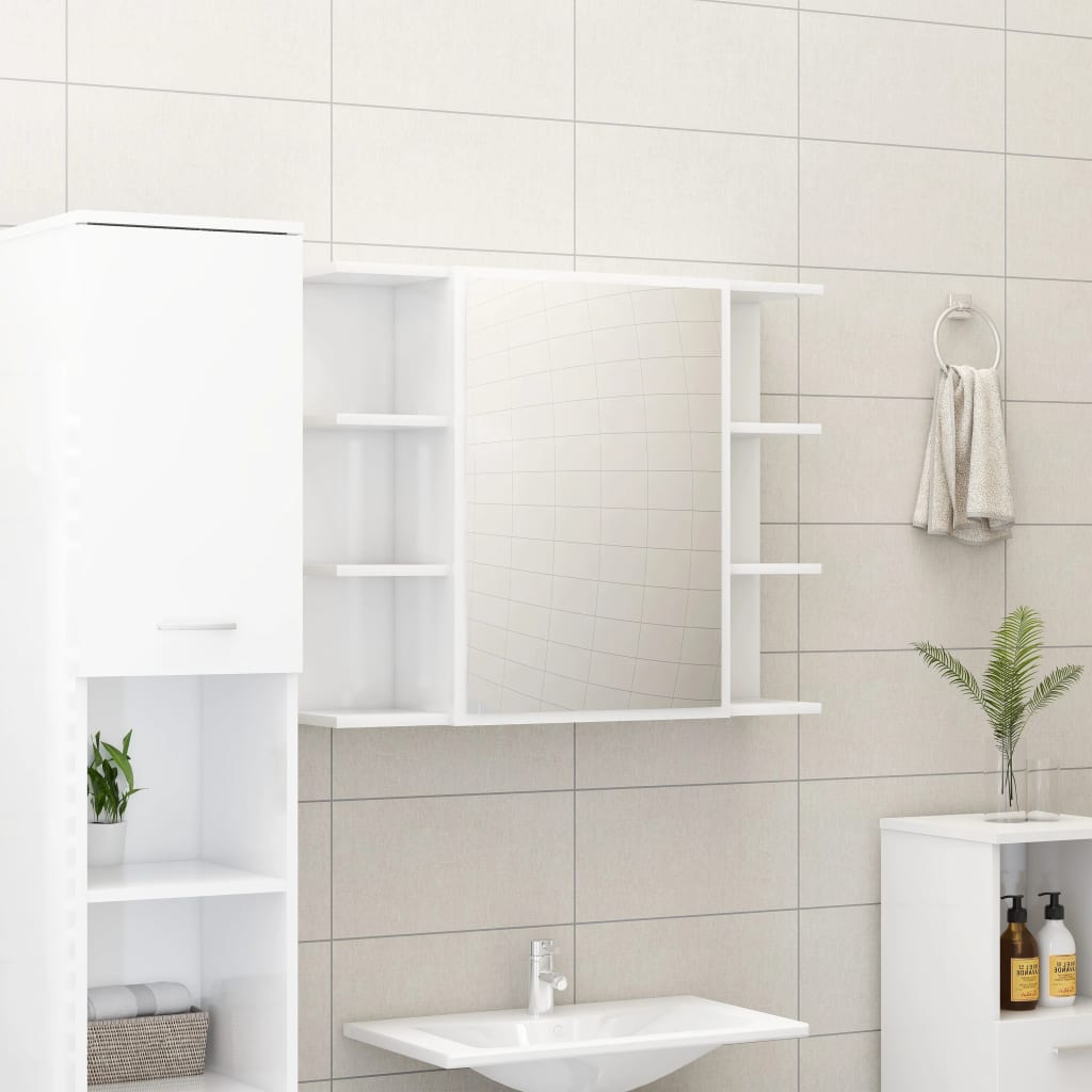 vidaXL Bathroom Mirror Cabinet High Gloss White 80x20.5x64 cm Engineered Wood