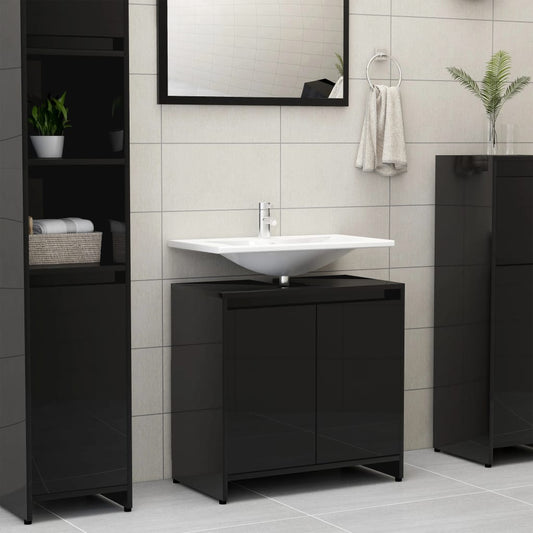 vidaXL Bathroom Cabinet High Gloss Black 60x33x61 cm Engineered Wood
