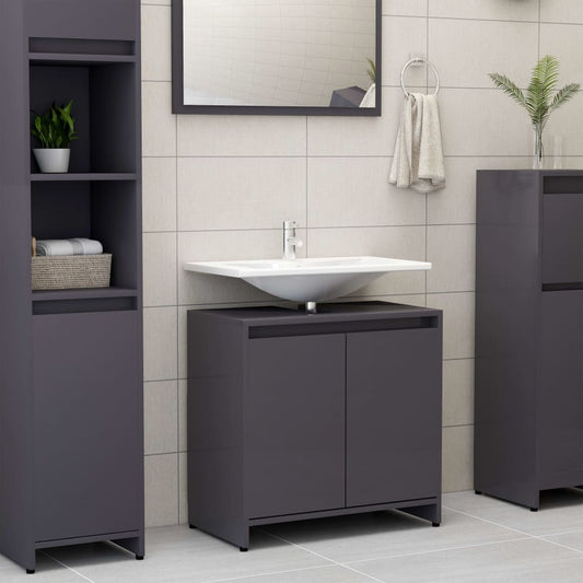 vidaXL Bathroom Cabinet High Gloss Grey 60x33x61 cm Engineered Wood
