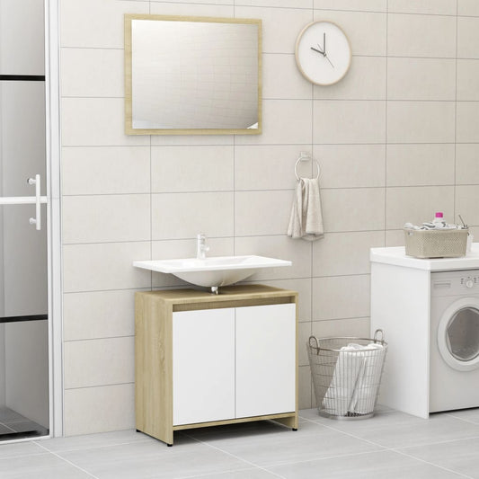 vidaXL Bathroom Furniture Set White and Sonoma Oak Engineered Wood
