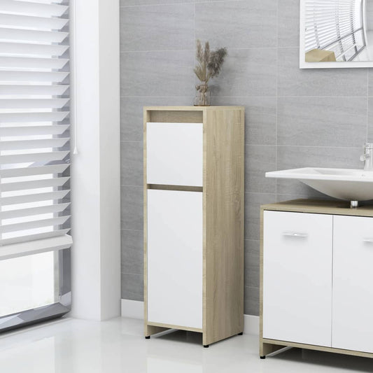 vidaXL Bathroom Cabinet White and Sonoma Oak 30x30x95 cm Engineered Wood
